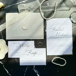 Load image into Gallery viewer, Wedding invitation set with a Classic design, wax seal, ash gray invitation envelope, RSVP, and details card-IS-045
