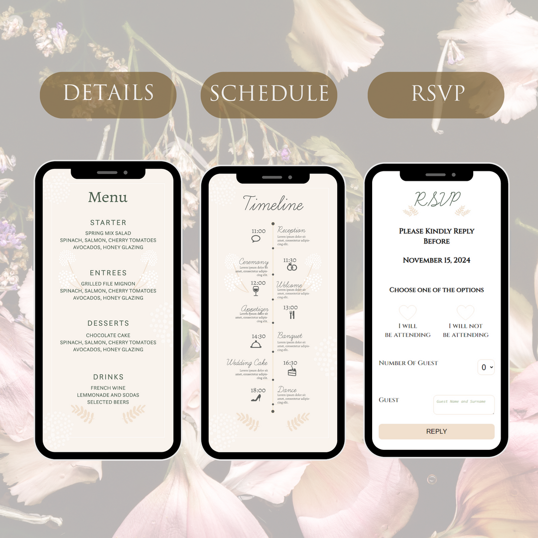 Digital Wedding Invitation & RSVP - Mini Wedding Website - Tropical - Modern - Personalised Electronic Mobile Invite-WWS-019