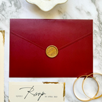 Load image into Gallery viewer, Wedding Invitation Card Set with Gold Foil wavy-cut edge design- Classic Invite Suite with Burgundy Envelope- with RSVP and Details Card-IS-048
