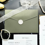 Load image into Gallery viewer, Wedding invitation suite with RSVP and details card - Gold foil details - sage green wedding invitation set with custom seal &#39;Jazmin&#39; SAMPLE-IS-046
