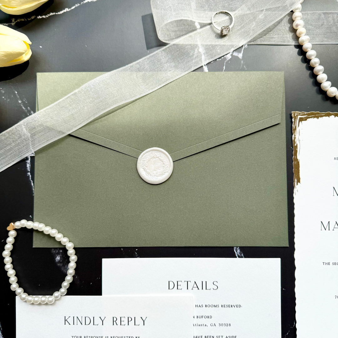 Wedding invitation suite with RSVP and details card - Gold foil details - sage green wedding invitation set with custom seal 'Jazmin' SAMPLE-IS-046