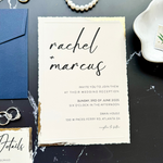 Load image into Gallery viewer, Wedding invitation set with Navy blue envelope, RSVP, Detail Card, and Wax Seal-IS-053
