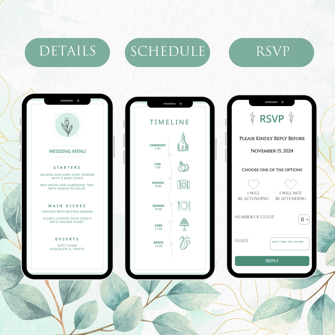 Digital Wedding Invitation & RSVP - Mini Wedding Website - Tropical - Modern - Personalised Electronic Mobile Invite-WWS-020