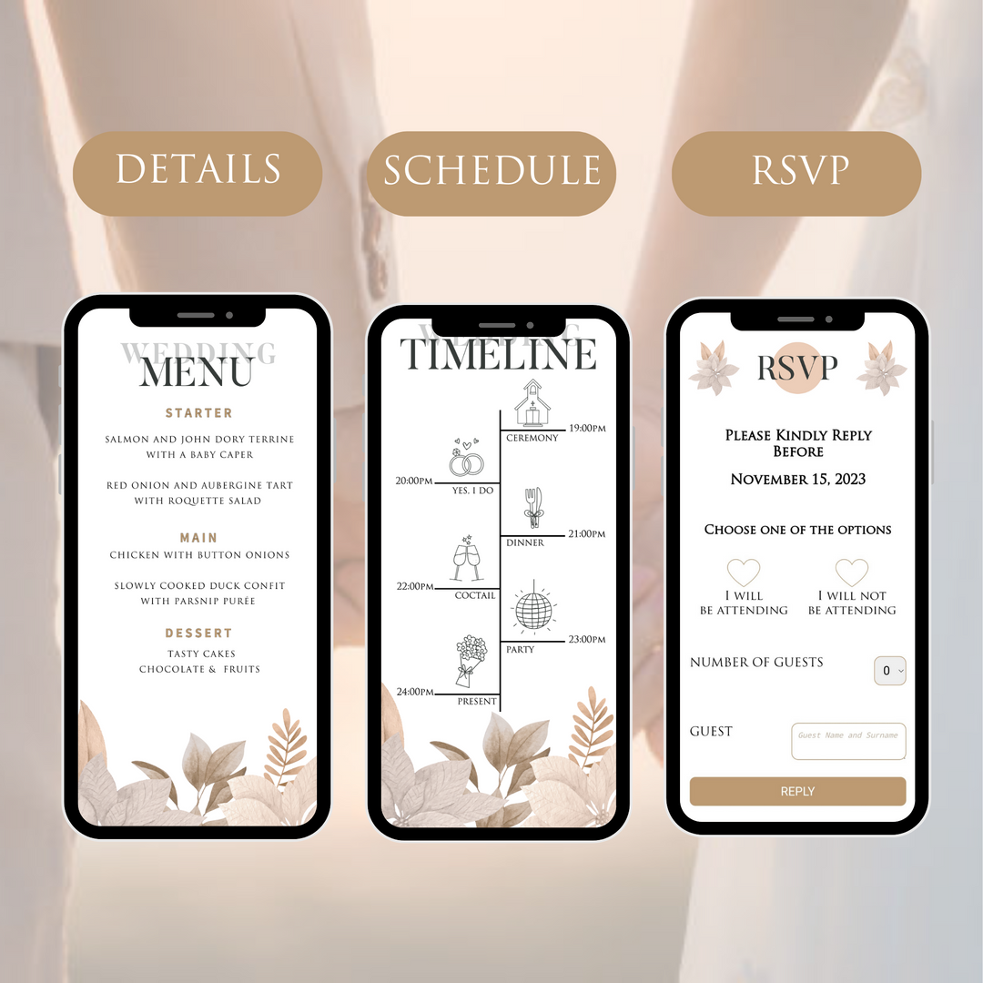 Digital Wedding Invitation & RSVP - Mini Wedding Website - Tropical - Modern - Personalised Electronic Mobile Invite-WWS-012