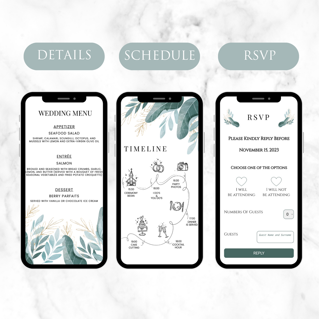 Digital Wedding Invitation & RSVP - Mini Wedding Website - Tropical - Modern - Personalised Electronic Mobile Invite-WWS-009