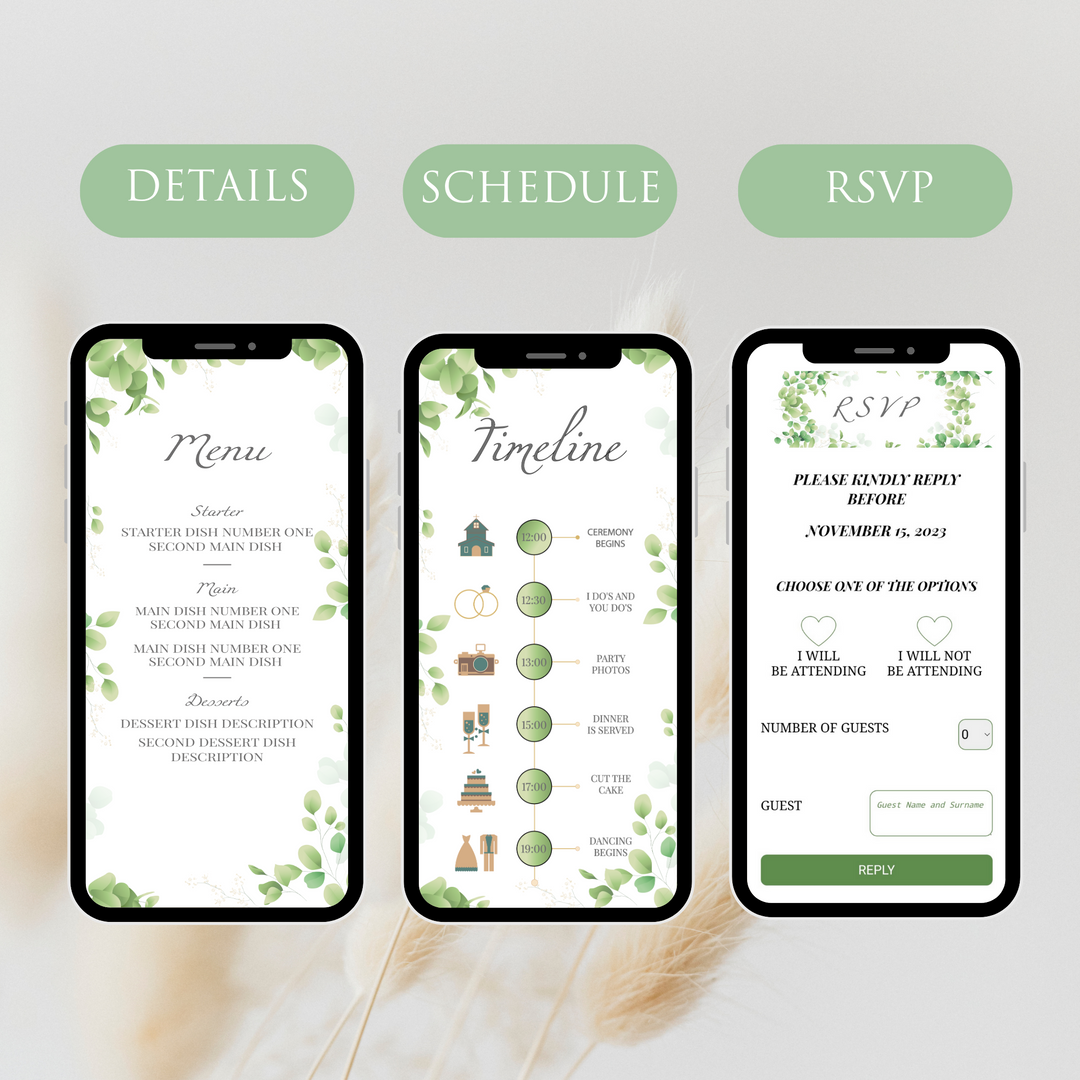 Digital Wedding Invitation & RSVP - Mini Wedding Website - Tropical - Modern - Personalised Electronic Mobile Invite-WWS-013