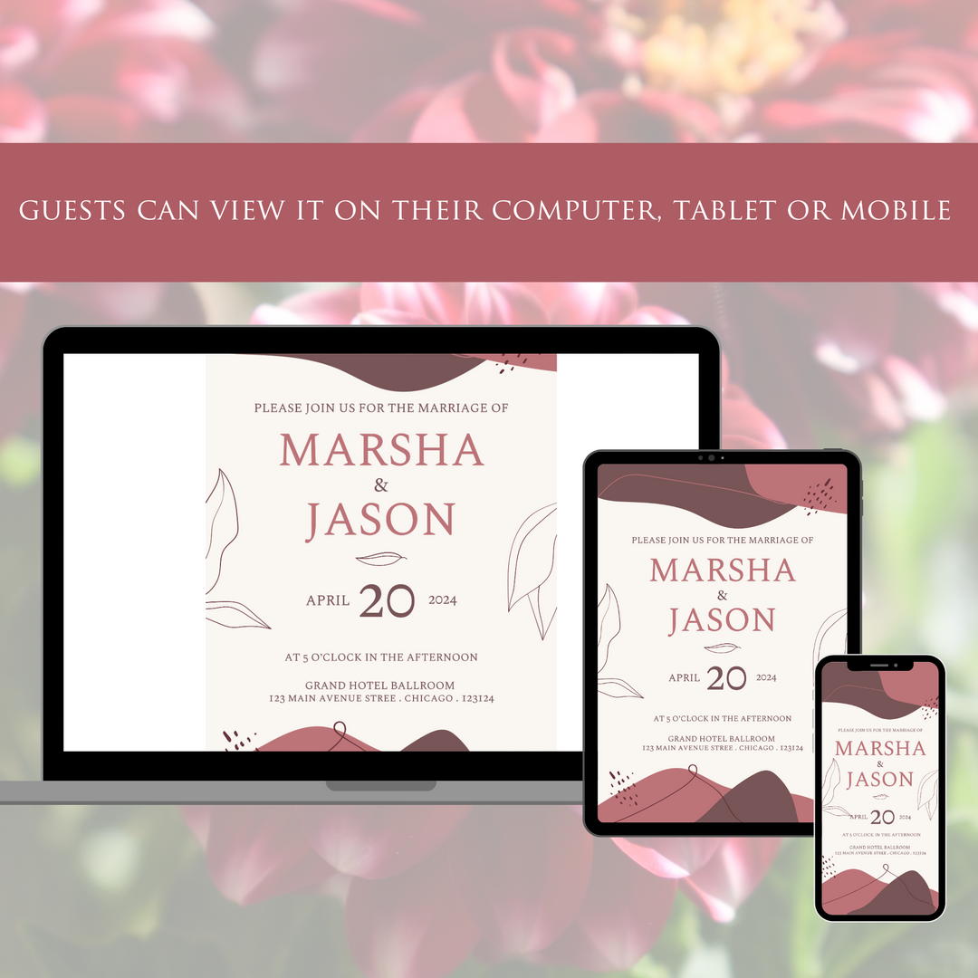 Digital Wedding Invitation & RSVP - Mini Wedding Website - Tropical - Modern - Personalised Electronic Mobile Invite-WWS-018