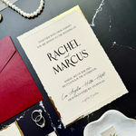 Load image into Gallery viewer, Wedding invite card set with an elegant design, wax seal, Burgundy invitation envelope, RSVP, and details card-IS-050
