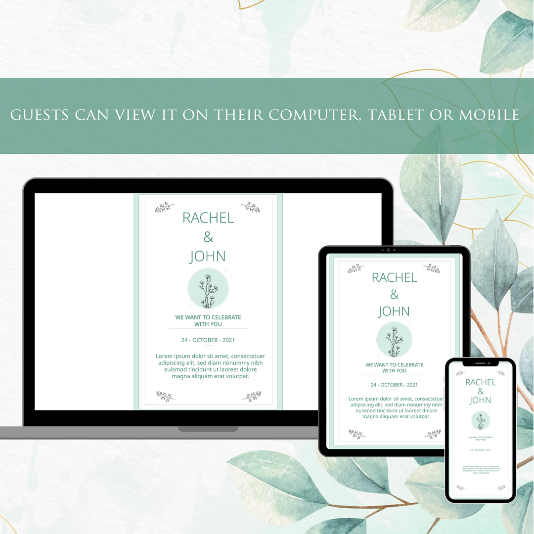 Digital Wedding Invitation & RSVP - Mini Wedding Website - Tropical - Modern - Personalised Electronic Mobile Invite-WWS-020