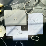 Load image into Gallery viewer, Wedding invitation set with a Classic design, wax seal, ash gray invitation envelope, RSVP, and details card-IS-045
