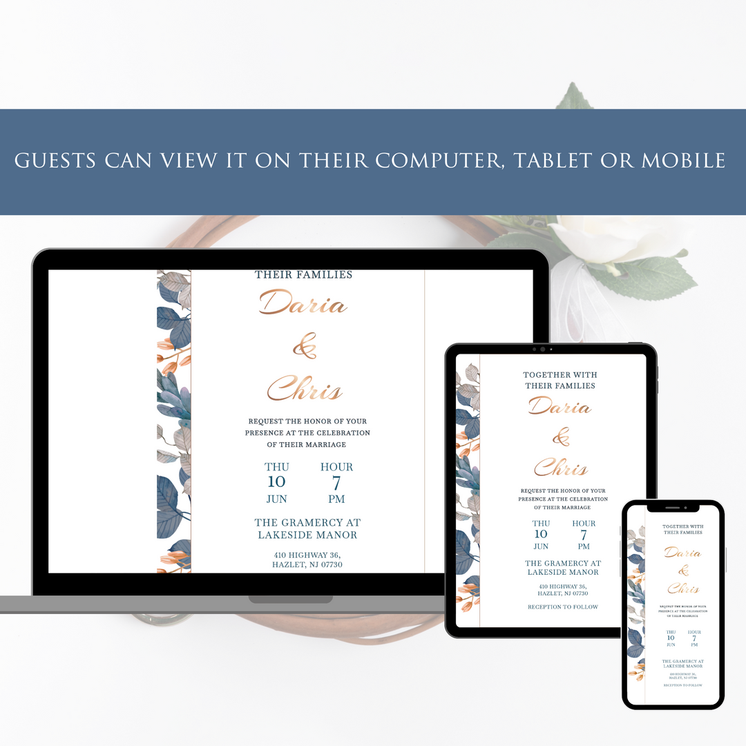 Digital Wedding Invitation & RSVP - Mini Wedding Website - Tropical - Modern - Personalised Electronic Mobile Invite-WWS-011