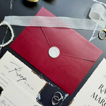 Load image into Gallery viewer, Wedding invite card set with an elegant design, wax seal, Burgundy invitation envelope, RSVP, and details card-IS-050
