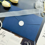 Load image into Gallery viewer, Wedding invitation set with Navy blue envelope, RSVP, Detail Card, and Wax Seal-IS-053
