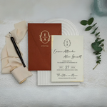 Load image into Gallery viewer, Golden Edges: Wedding Invitation with Gilded Touches - Harmonizing Cream Invitation and Orange Envelope-IS-043
