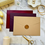 Load image into Gallery viewer, Elegant Wedding Invitation Set with Trendy gold foil wavy cut-edged design, Green Envelope with Custom wax seal, with RSVP and Details card-IS-044
