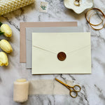 Load image into Gallery viewer, Elegant Wedding Invitation Set with Trendy gold foil wavy cut-edged design, Green Envelope with Custom wax seal, with RSVP and Details card-IS-044
