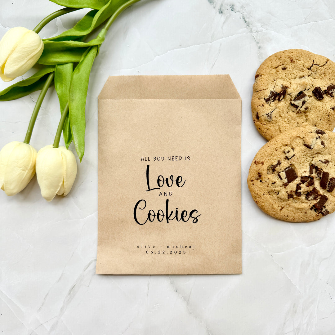 All you need is Love and Cookies Bag, Wedding Cookie Bag, Anniversary Celebration Personalized Favor Bag, Party Gift Favor Bag, Cookie Bag - BAG-007