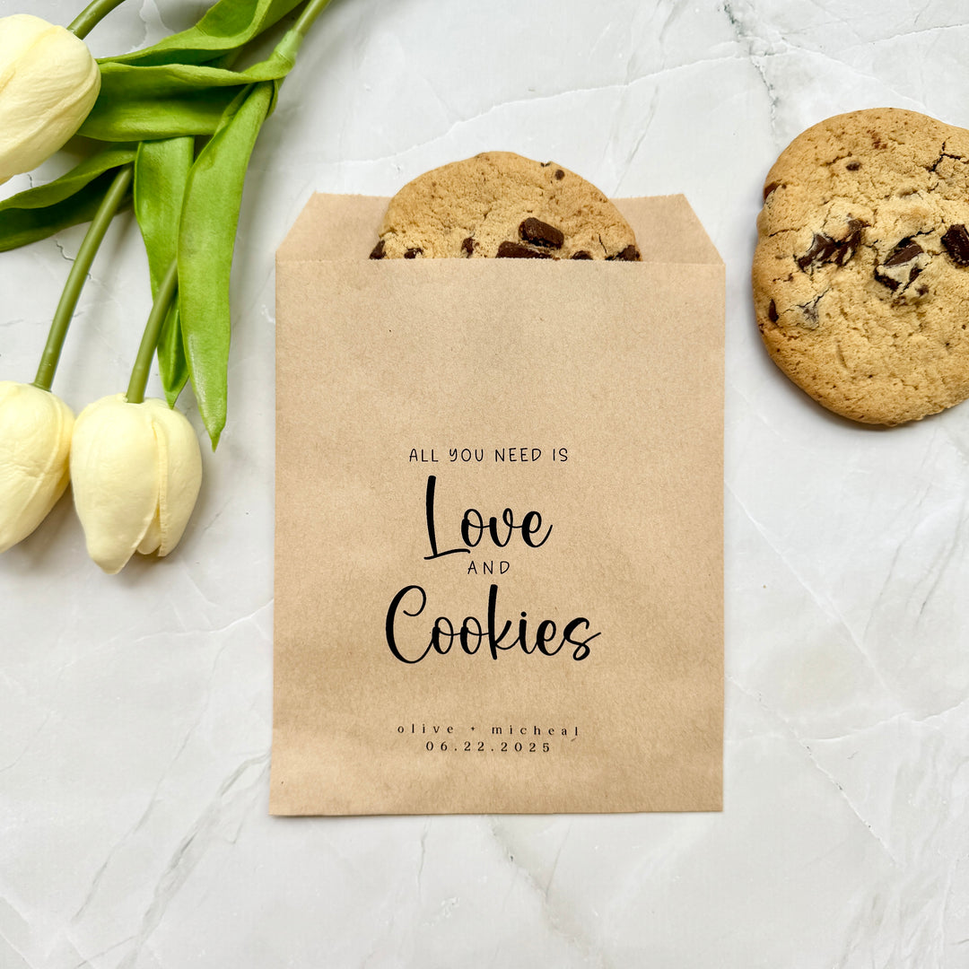 All you need is Love and Cookies Bag, Wedding Cookie Bag, Anniversary Celebration Personalized Favor Bag, Party Gift Favor Bag, Cookie Bag - BAG-007