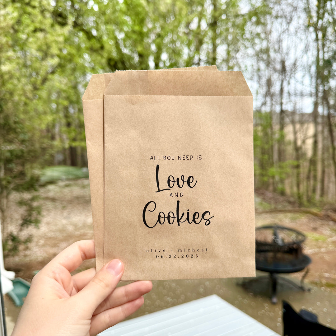 All you need is Love and Cookies Bag, Wedding Cookie Bag, Anniversary Celebration Personalized Favor Bag, Party Gift Favor Bag, Cookie Bag - BAG-007