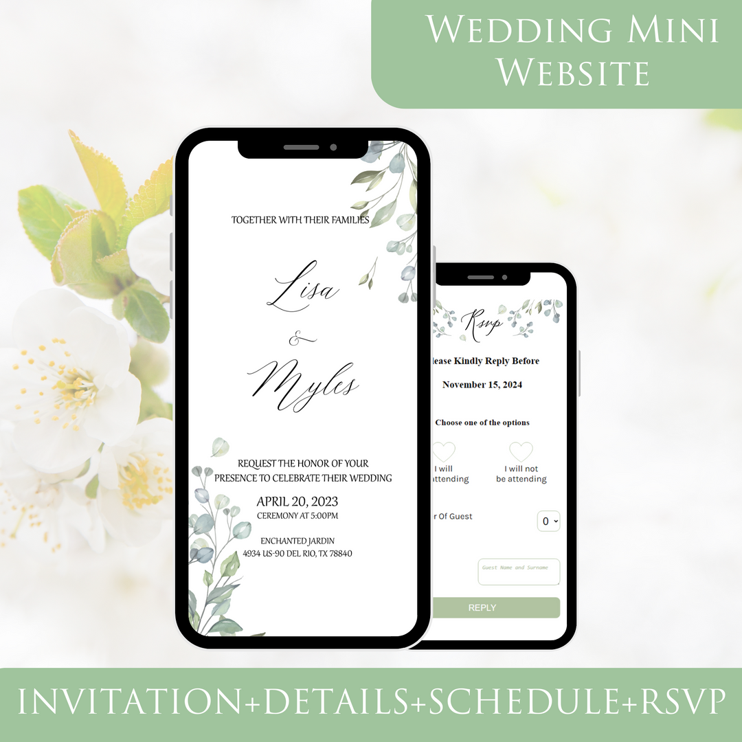 Digital Wedding Invitation & RSVP - Mini Wedding Website - Tropical - Modern - Personalised Electronic Mobile Invite-WWS-017