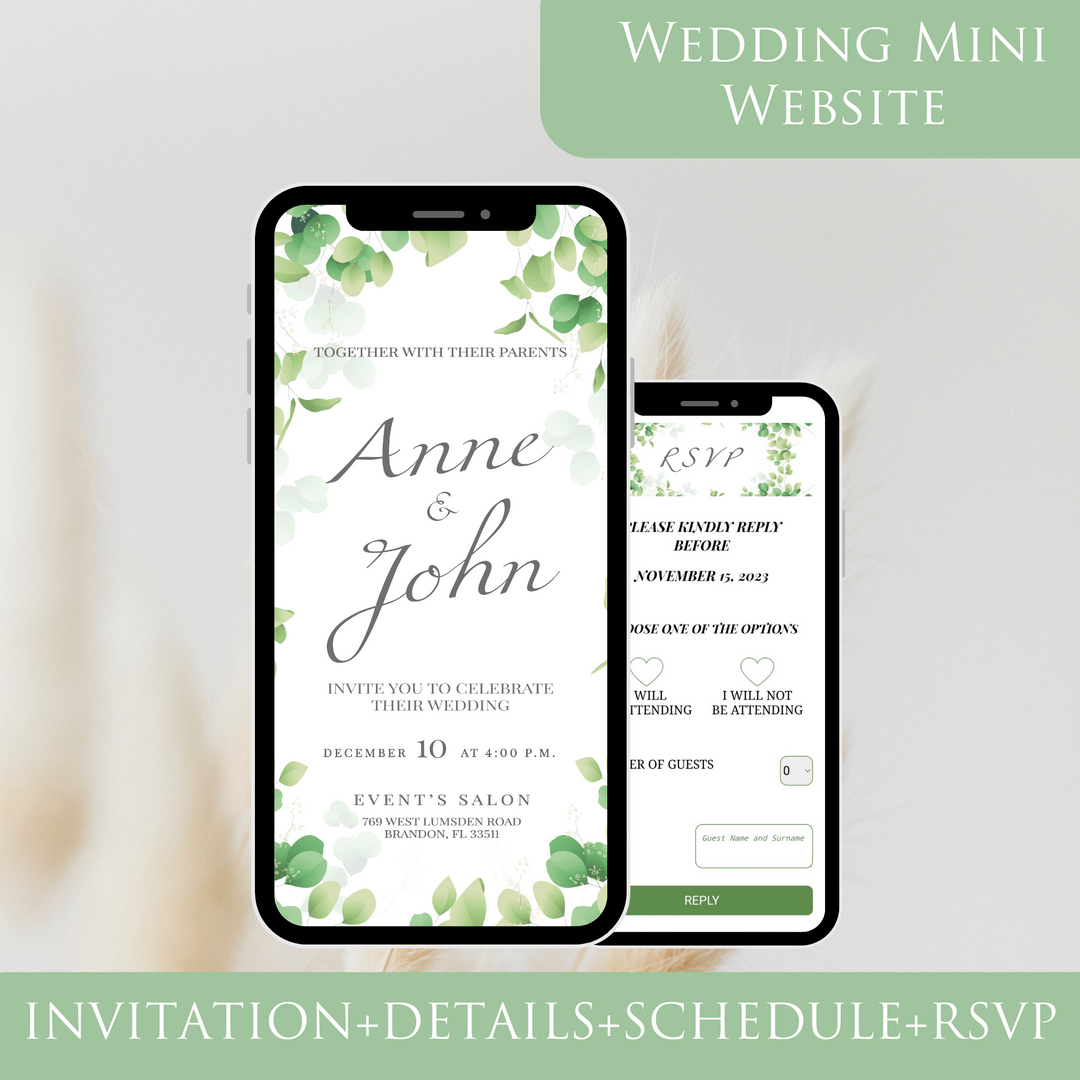 Digital Wedding Invitation & RSVP - Mini Wedding Website - Tropical - Modern - Personalised Electronic Mobile Invite-WWS-013