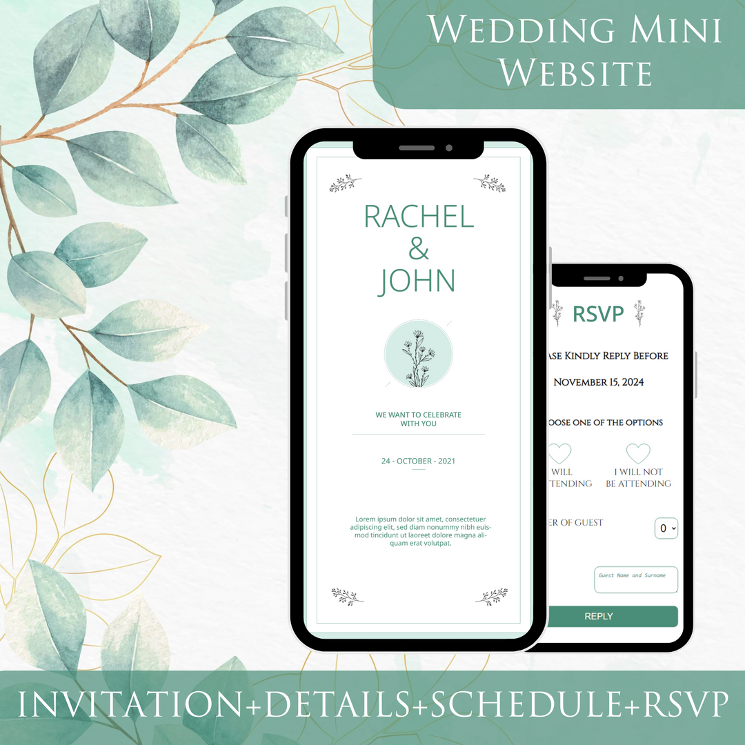 Digital Wedding Invitation & RSVP - Mini Wedding Website - Tropical - Modern - Personalised Electronic Mobile Invite-WWS-020