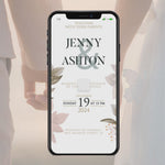 Load and play video in Gallery viewer, Digital Wedding Invitation &amp; RSVP - Mini Wedding Website - Tropical - Modern - Personalised Electronic Mobile Invite-WWS-012
