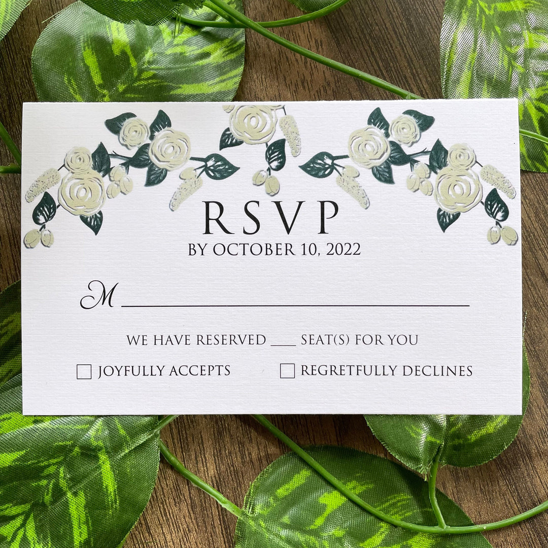 Acrylic Wedding Invitation Gold Foil Clear Green Botanical Floral Roses Design Elegant Spring Wedding Marriage Invite Envelope - Reception - IS-004