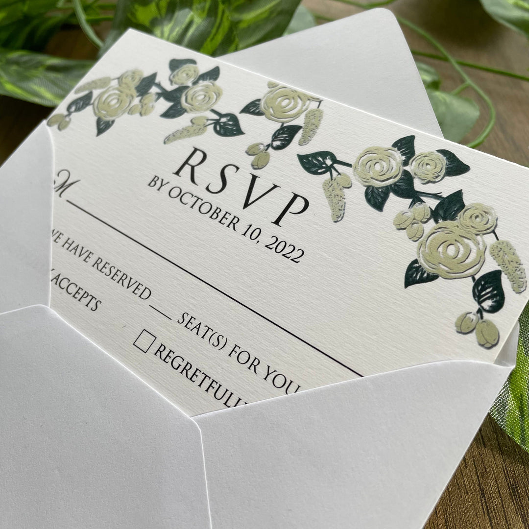 Acrylic Wedding Invitation Gold Foil Clear Green Botanical Floral Roses Design Elegant Spring Wedding Marriage Invite Envelope - Reception - IS-004